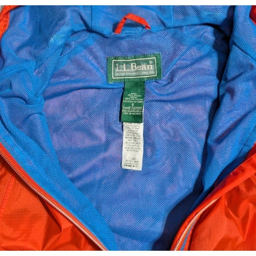 L.L.Bean Kids Trail Model Rain Jacket Orange Hooded Mesh Lined Size 8